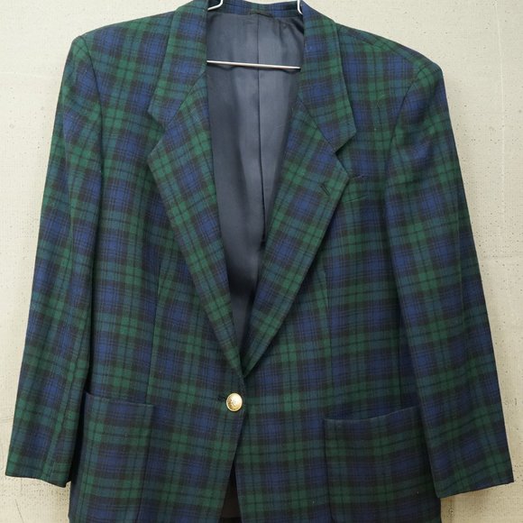 Burberry Jackets & Blazers - Vintage Burberrys Navy & Green Plaid Tartan Ladies Suit Jacket Blazer Wool 10